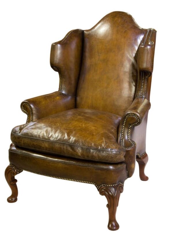 Pair of walnut and leather armchairs - Image 2