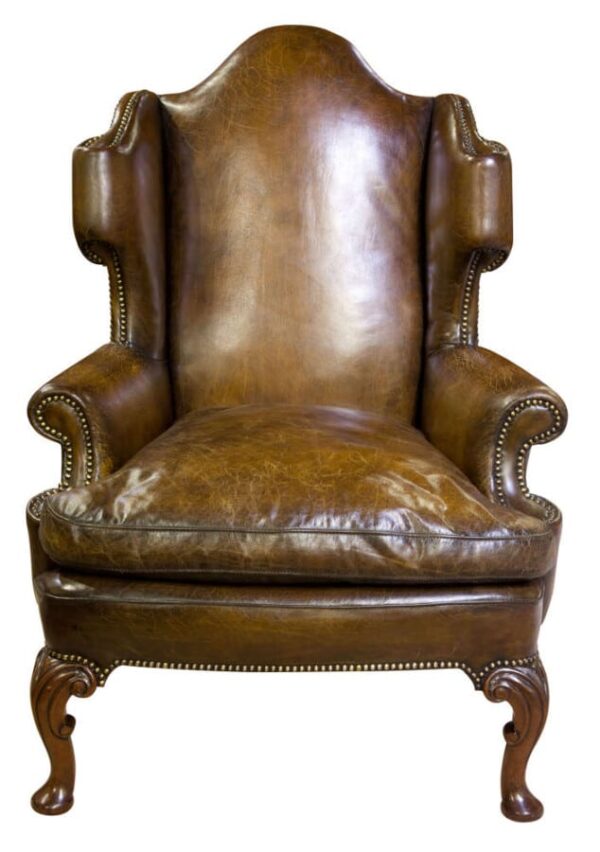 Pair of walnut and leather armchairs - Image 9
