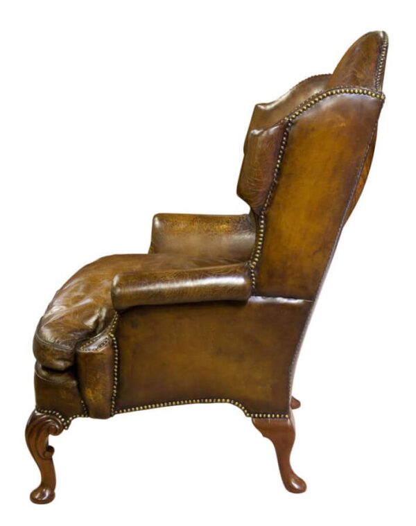 Pair of walnut and leather armchairs - Image 8