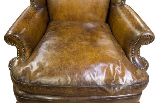 Pair of walnut and leather armchairs - Image 5