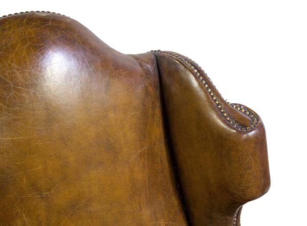 Pair of walnut and leather armchairs - Image 3