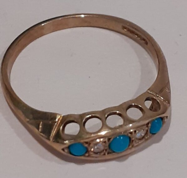 Turquoise and Diamond Ring gold Antique Jewellery 3