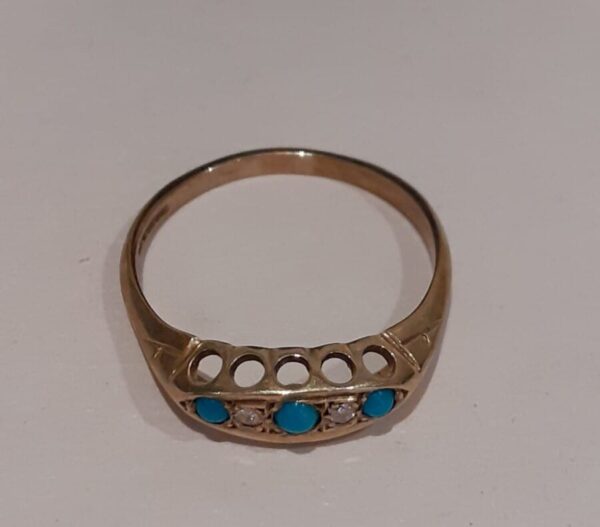 Turquoise and Diamond Ring gold Antique Jewellery 5