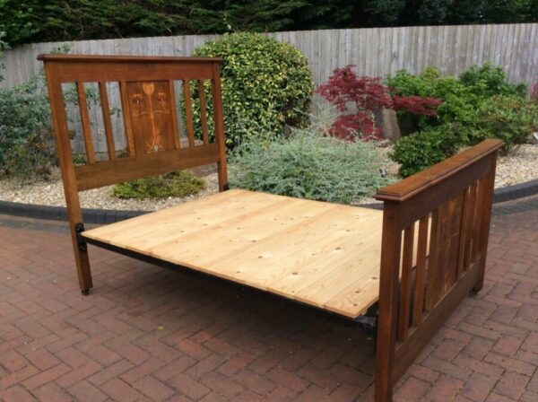 Arts and Crafts Oak Double Bed c1900's - Image 5