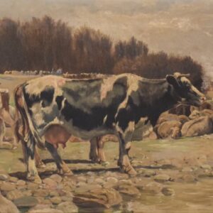 Landscape with cows in a Naturalist style by Ramón Mestre Vidal art Antique Art