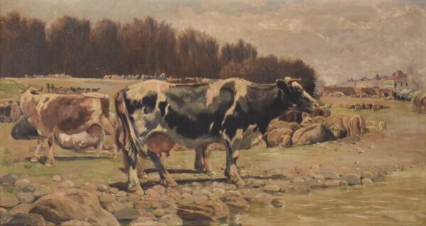 Landscape with cows in a Naturalist style by Ramón Mestre Vidal art Antique Art 3