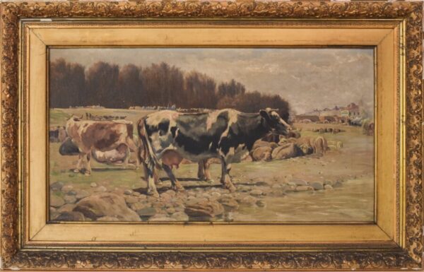 Landscape with cows in a Naturalist style by Ramón Mestre Vidal art Antique Art 4