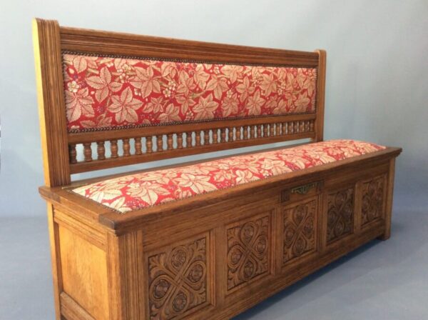 Gothic Revival / Arts & Crafts Oak Settle by Gillows gothic revival Antique Benches 3