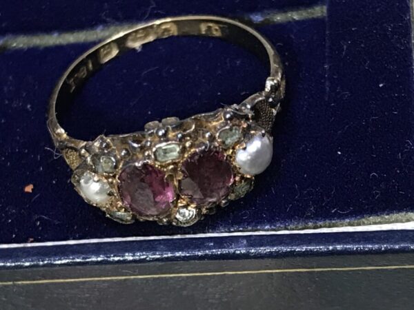 Rubies Diamonds & Pearls 18CT GOLD RING Antique Jewellery 6