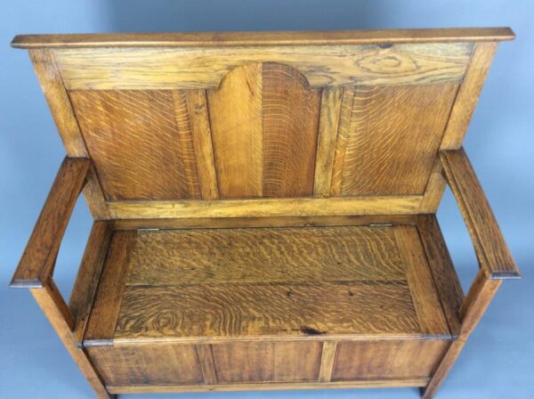 Arts & Crafts Oak Settle c1900’s hall bench Antique Furniture 4