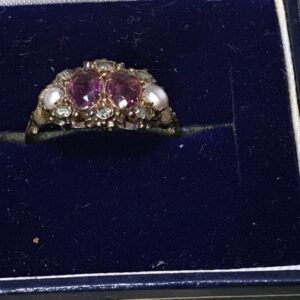Rubies Diamonds & Pearls 18CT GOLD RING Antique Jewellery