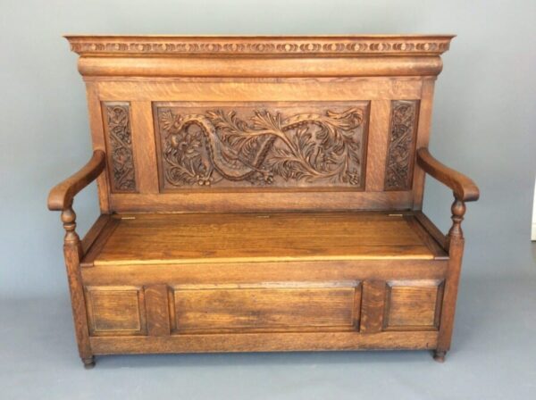 Oak Box Settle / Hall Seat c1880 Box Settle Antique Benches 3