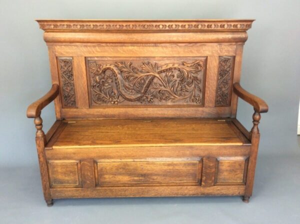 Oak Box Settle / Hall Seat c1880