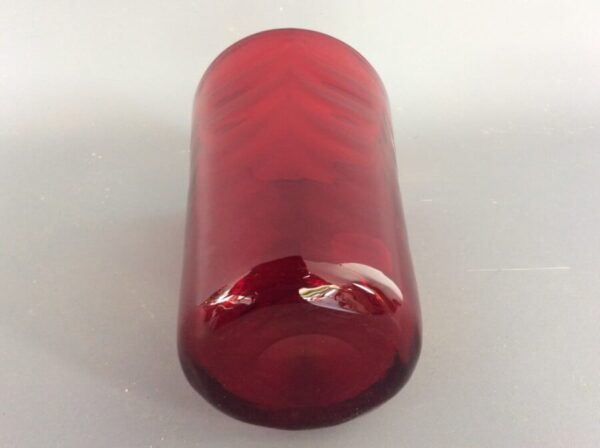 Whitefriars Ruby Red Waved Glass Vase Antique Glass Vase Antique Glassware 5