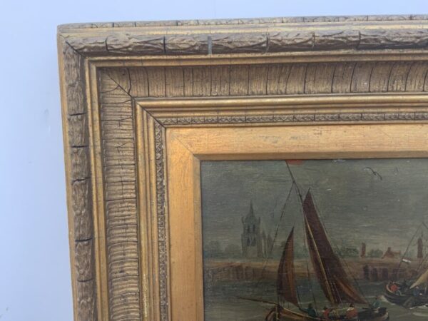 Dutch Master Oil on Board 18th Century Framed Painting Antique Art 4