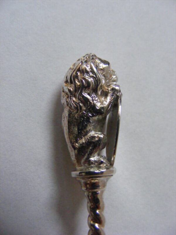 Exquisite CAST silver Heraldic Lion Terminal Spoon Fork set 1871 Female Silversmith Jane Brownett armorial Antique Silver 8