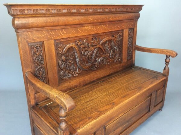 Oak Box Settle / Hall Seat c1880 Box Settle Antique Benches 7
