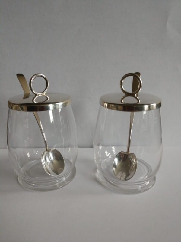 Rare PAIR Hukin & Heath Christopher Dresser 1899 STERLING London Condiment Jars