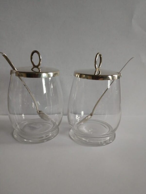 Rare PAIR Hukin & Heath Christopher Dresser 1899 STERLING London Condiment Jars - Image 2