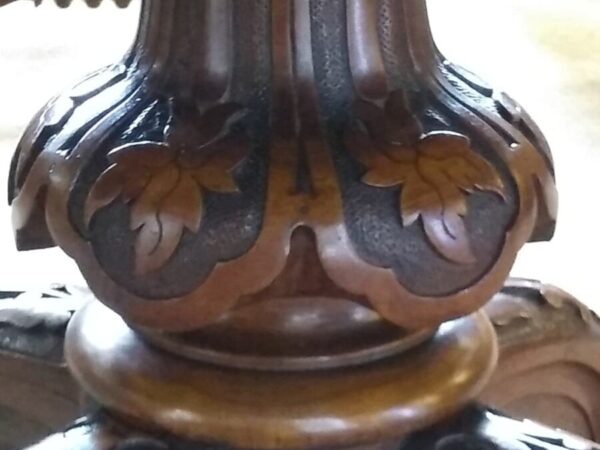 Oval Walnut Victorian Inlaid Tilt Top Table - Image 9