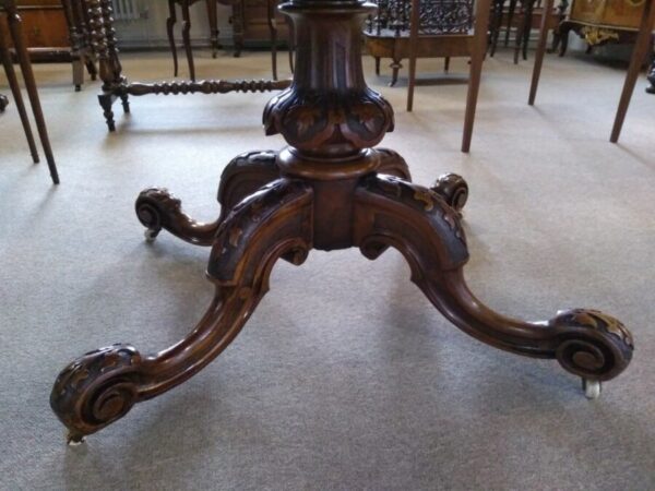 Oval Walnut Victorian Inlaid Tilt Top Table - Image 10