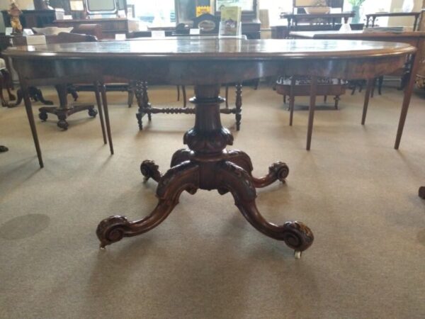 Oval Walnut Victorian Inlaid Tilt Top Table - Image 9