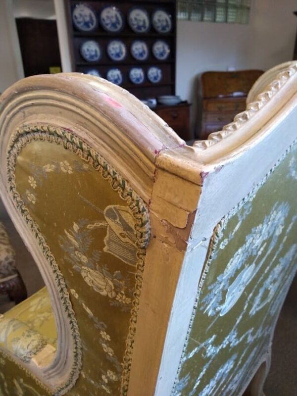 Pair of French Louis XV Rococo Style Carved Wood Wingbacks - Image 11