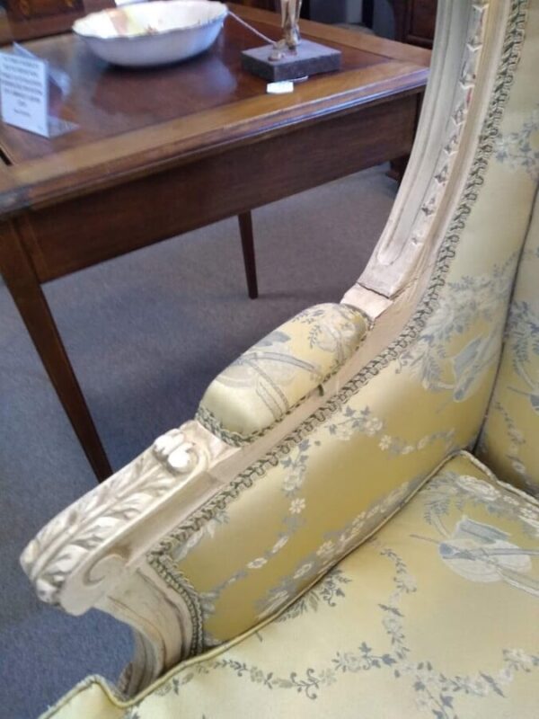 Pair of French Louis XV Rococo Style Carved Wood Wingbacks - Image 5