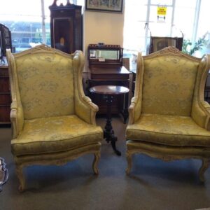 Pair of French Louis XV Rococo Style Carved Wood Wingbacks armchairs Miscellaneous