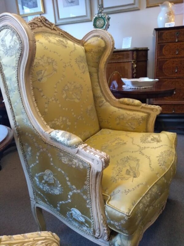 Pair of French Louis XV Rococo Style Carved Wood Wingbacks - Image 6