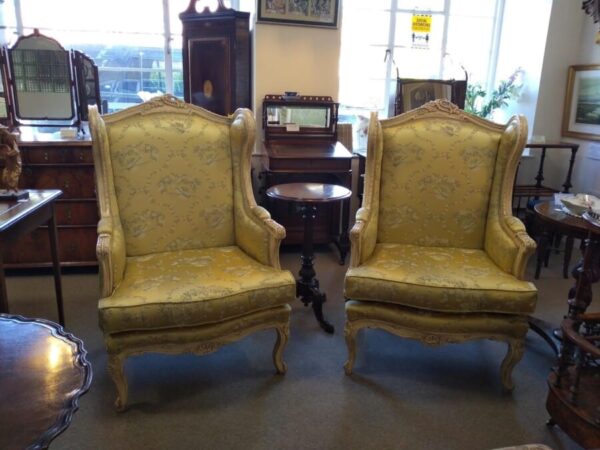Pair of French Louis XV Rococo Style Carved Wood Wingbacks armchairs Miscellaneous 3