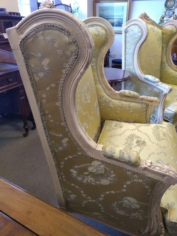 Pair of French Louis XV Rococo Style Carved Wood Wingbacks - Image 8