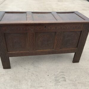 Coffer in oak and superbly carved front, circa 1740’s Antique Furniture