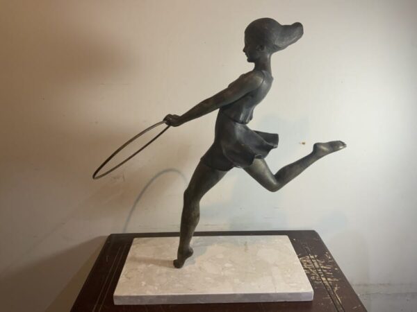 Art Deco Dancing Girl with Her Hoop Antique Sculptures 5
