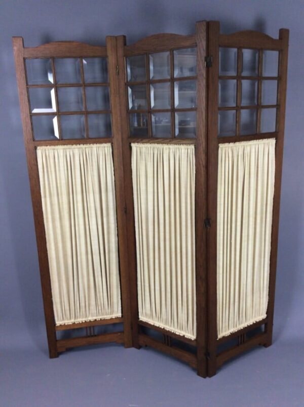 Arts & Crafts Oak 3 Fold Screen / Room Divider Liberty of London Antique Furniture 3