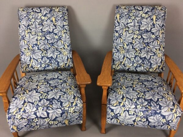 Pair of Arts & Crafts Reclining Armchairs c1900 armchairs Antique Chairs 7