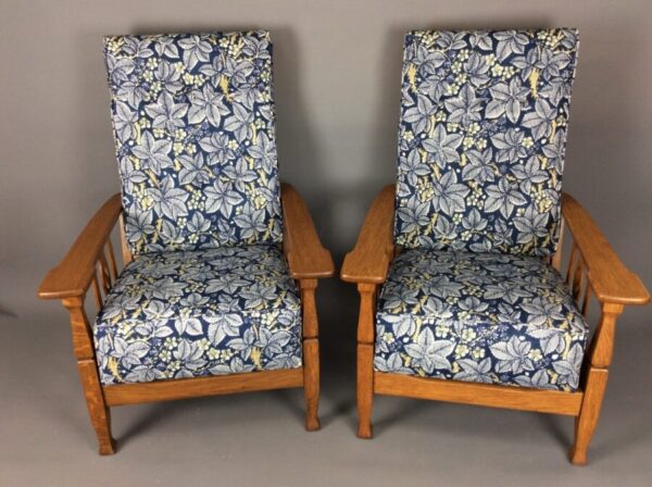 Pair of Arts & Crafts Reclining Armchairs c1900 armchairs Antique Chairs 3