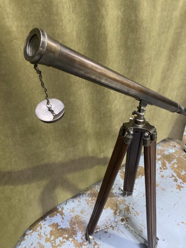 Vintage telescope on oak tripod telescope Antique Collectibles 5