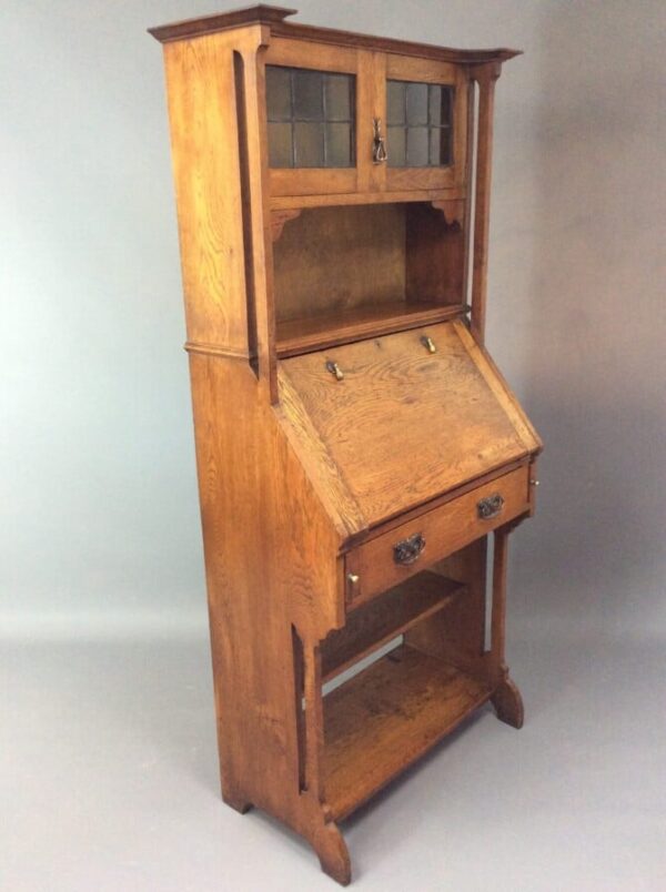 Arts & Crafts Oak Bureau Bookcase c1900 - Image 8