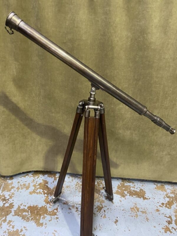 Vintage telescope on oak tripod telescope Antique Collectibles 3