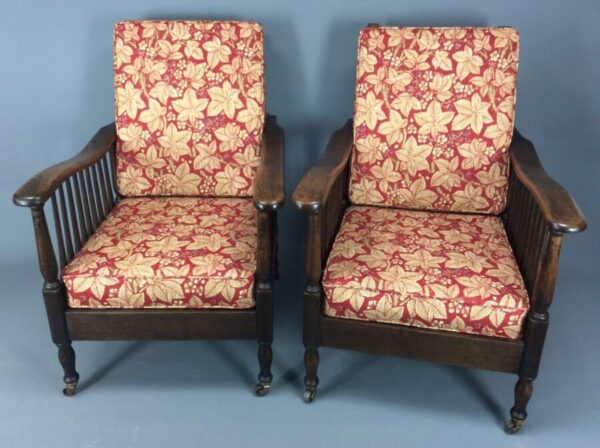 Pair of Arts & Crafts Reclining Armchairs by Shapland & Petter c1900 armchair Antique Chairs 3