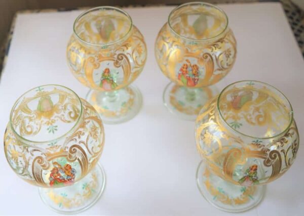 SALE – Rare Large Vintage Set of 4 Venetian Murano Hand Painted Goblets Hand Painted Goblets, Antique Glassware 6