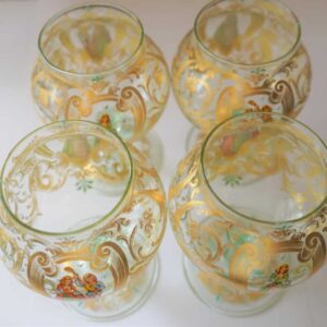 SALE – Rare Large Vintage Set of 4 Venetian Murano Hand Painted Goblets Hand Painted Goblets, Antique Glassware