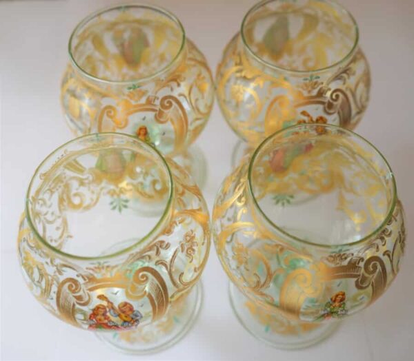 SALE – Rare Large Vintage Set of 4 Venetian Murano Hand Painted Goblets Hand Painted Goblets, Antique Glassware 3