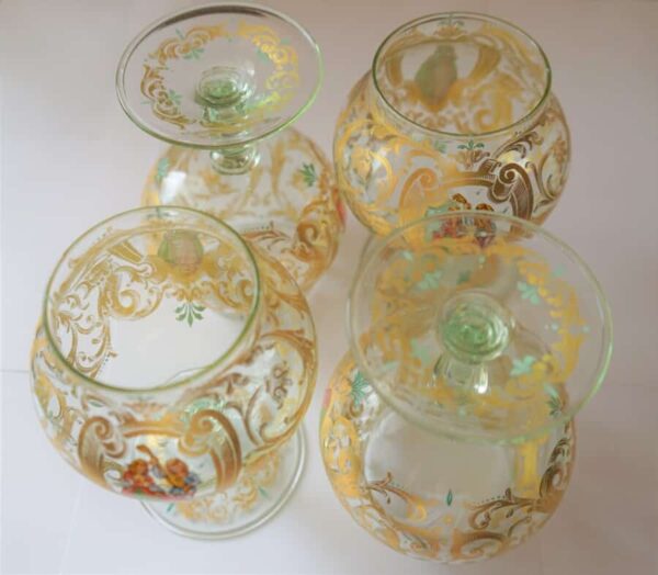 SALE – Rare Large Vintage Set of 4 Venetian Murano Hand Painted Goblets Hand Painted Goblets, Antique Glassware 10