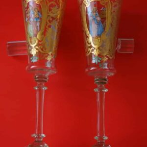 Rare Vintage Pair of 2 Hand Painted Venetian Murano Champagne Flutes Champagne Flutes, Antique Glassware