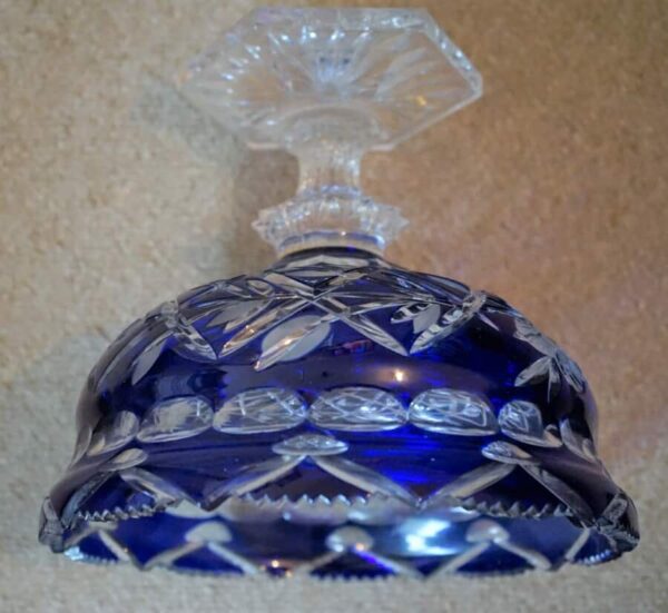 SALE – Large Bohemian Cobalt Blue & Clear Cut Glass Footed Bowl / Punch Bowl Bohemian glass Antique Glassware 5
