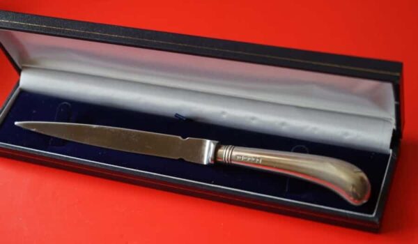 A Silver Sheffield Gun Handle Letter Opener – Boxed Boxed Silver Fruit Knives Antique Knives 9