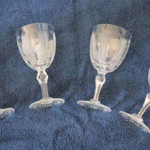 SALE – Vintage Set of 4 Large HIBERNIA Pattern Waterford Crystal Wine Glasses Cobalt Blue Heavy Bowl Antique Glassware