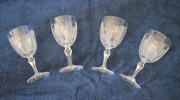 SALE – Vintage Set of 4 Large HIBERNIA Pattern Waterford Crystal Wine Glasses Cobalt Blue Heavy Bowl Antique Glassware 3